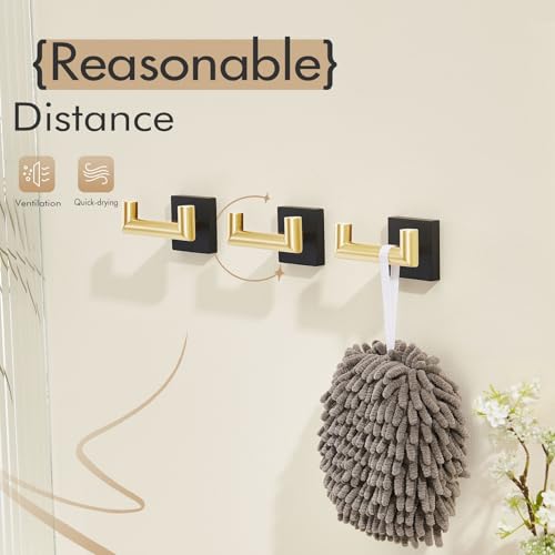 Image of KOKOSIRI Robe Hooks Bath Towel Hooks Bathroom Hardware Double Coat Hooks Wall Mounted, Stainless Steel 3 Pack Black with Gold B1015GDK-P3
