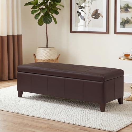 Image of Brown Ottoman with Storage 51 inch Faux Leather Storage Ottoman