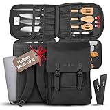 Chef Sac Chef Knife Bag Vintage Backpack | 30+ Pockets for Knives and Chef Tools | Knife Carrying Case with Hidden Back Pocket for Tablet | Sturdy Knife Bag for Chefs & Culinary Work (Black)