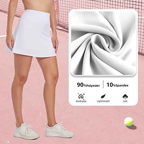M MOTEEPI White Tennis Pleated Skirt with Shorts High Waisted Women\'s Golf Skirts Athletic Skorts for Woman with Short Pockets Large