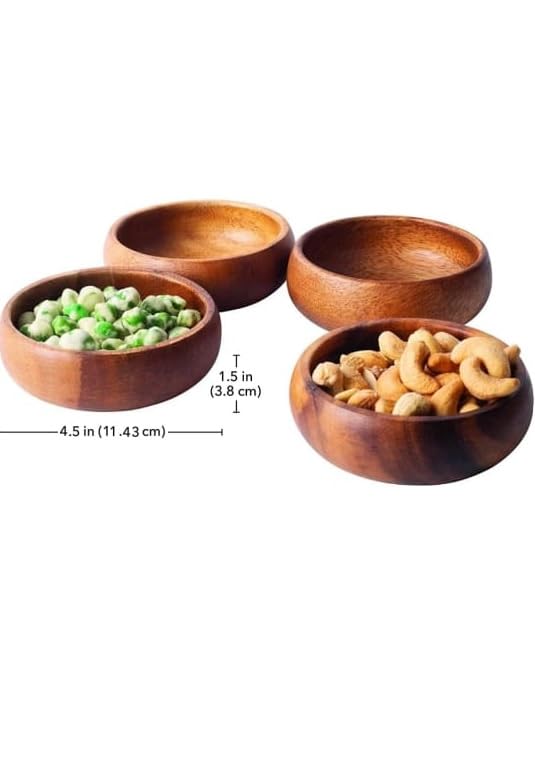 Image of Wooden Snack Bowls Set of 4, Size 12.7 cm /5 inch x 5.08 cm /2 inch