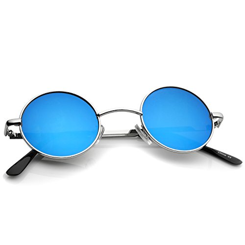 zeroUV Óculos de sol de metal redondo com lentes espelhadas coloridas estilo Lennon pequenas 41 mm (
