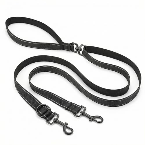 QWORK® Doppelleine, Anti-Zieh Hundeleine, 360° Drehung Reflektierend Trainingsleine, für Mittelgroße bis Große Hunde (Schwarz)