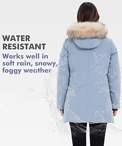 PUREMSX Winter Coat for Women, Down Alternative Parka Water Resistant Multi Pockets Skiing Camping Quilted Jackets Gifts,Light Blue,2X-Large - Thumbnail 4