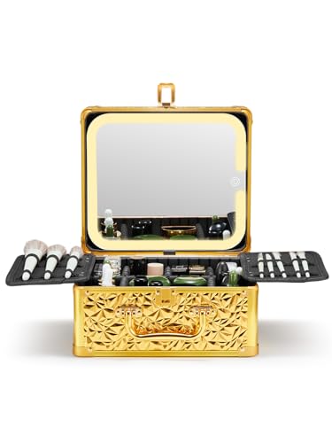 Qislee Makeup Box with Lighted Mirror and Dividers