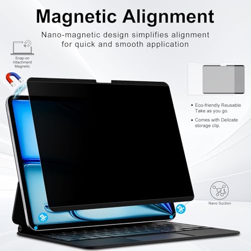 Image of FILMEXT Magnetic Privacy Screen Protector for iPad Air 11 Inch 2024-2026 | (M2 /M3 /M4, 6th /7th Gen),Removable Anti Spy Glare Blue Light Filter Black Secrity Privacy Film