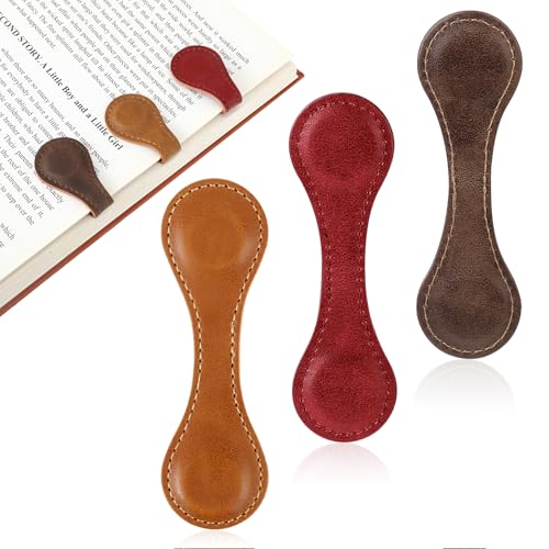 PEOVLVN Magnetic Leather Bookmark, 3 PCS Vintage Magnetic Bookmarks for Women Men Personalized Bookmark Clips Leather Book Marks for Reading Gifts for Book Lover Readers Teachers Students