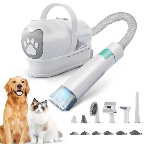Aspirapolvere pelo di cane e gatto, 13000 Pa, aspirapolvere per peli di animali, 7 in 1Toelettatura per cani Kit,1 L capacità, 3 velocità, 6 pettini, elimina il 99.99% dei peli di animali (bianco)