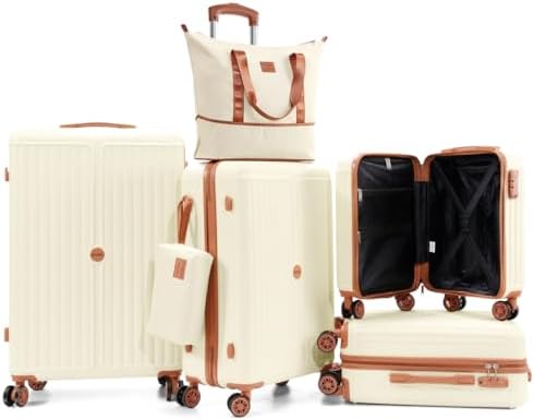 Hoteel Luggage Set 6 Piece, 4-Year Warranty, PC+ABS Suitcases wit...