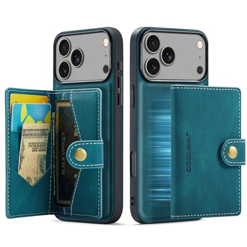 Étui portefeuille iPhone 17 magnétique détachable 2 en 1 cuir bleu homme femme