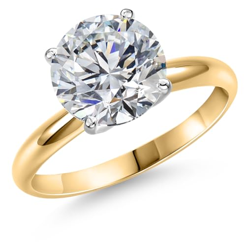 Gem Stone King 0.75-5 Ct 14K Yellow and White Gold IGI Certified Lab Grown Diamond Solitaire Engagement Ring For Women | E-F Color | VS1-VS2 Clarity | Available In Size 5, 6, 7, 8, 9