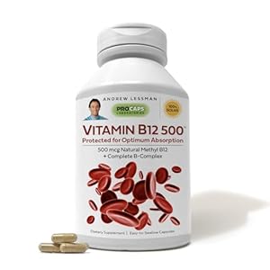 ANDREW LESSMAN Vitamin B12 500 720 Capsules – Absorption-Protected Methylcobalamin (Natural Coenzyme Vitamin B12), Essential for Energy and Stress Support, Plus B-Complex, Easy to Swallow Capsules
