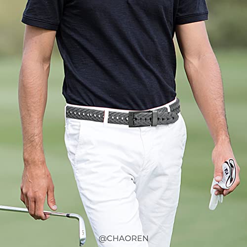 Image of Chaoren Leather Ratchet Belt 2 Pack Dress with Click Sliding Buckle 1 3 /8 inch in Gift Set Box - Adjustable Trim to Fit