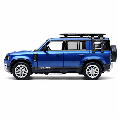 Image of Land Rover Defender 110 2020 1:24 Scale Die-Cast Car Model Blue - All Four Doors Open Engine Hood Roof Rack Pull-Back Alloy Modern SUV Collectible