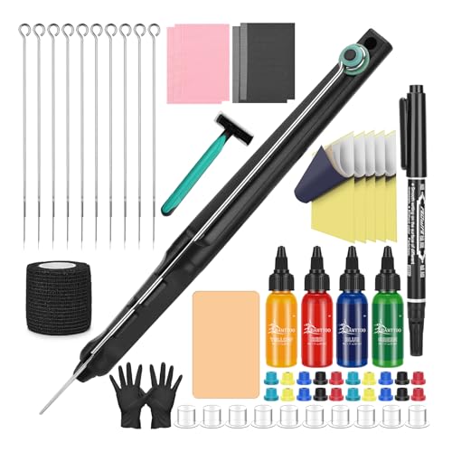 BAMTTOO Hand Poke Tattoo Kit DIY Tattoo Tool Kit Tattoo Practice Kit for Beginners Complete Tattoo Kit with Pen Storage Case (Style 2)