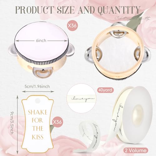 Lukmaa 36 Set 6 Inch Tambourines Bulk for Adults Christmas Bulk Wooden Hand Held Drum with Metal Jingles, Tags, Tambourine Gift Musical Instrument for Church Wedding Party Favor(White Style)