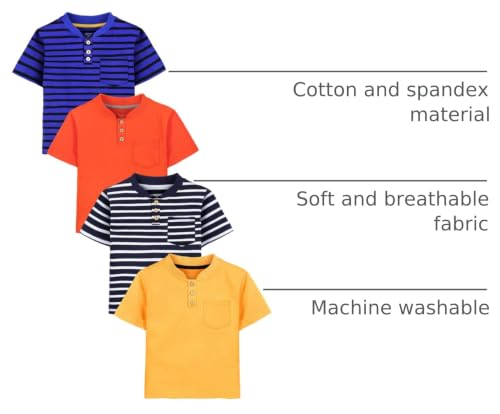 Image of Poroka 4 Pack Baby Boys and Toddlers Cotton Short-Sleeve T-Shirts Pocket Button Crew Neck Tee Short-Sleeve Shirts