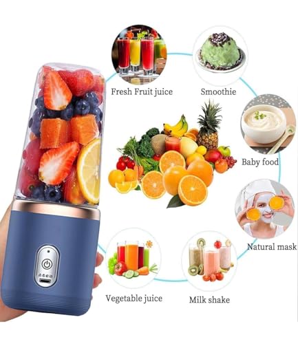 Image of Portable Blender Juicer with Travel Bottle, Personal Size Smoothie Maker, USB Rechargeable