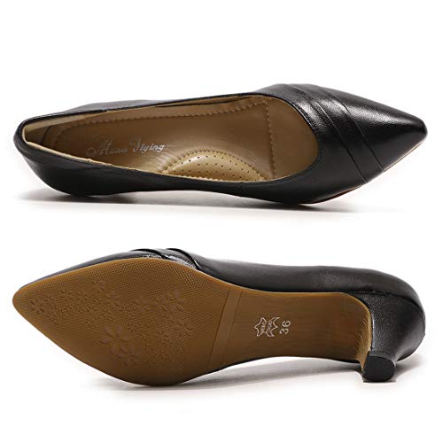 Image of Mona flying Women's Leather Pump Med Heel Pointed Toe Office Dressy Shoes