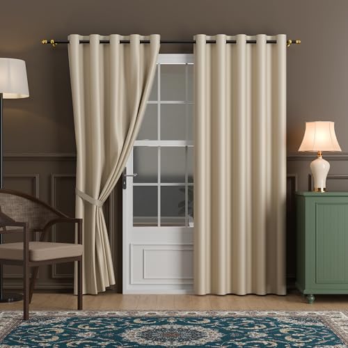 Image of Kuber Industries 2 Pcs Set Polyester Blackout Door Curtain 7 Feet for Home Decor | 8 Eyelet with Darkening Curtains for Living Room /Bedroom | Plain - Beige
