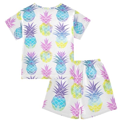ALAZA Colored Pineapple Fruit Pajamas Short Sleeve 2 Piece Sleepwear Top and Bottom Pajama Set Unisex2