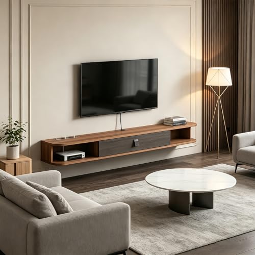 Image of Floating TV Stand ,Floating TV Cabinet, Solid Wood Floating TV Stand, Wall Entertainment Center with Storage Cabinets and Flip Down Doors, Floating for Living Room Bedroom Office (walnut, 70.8in)