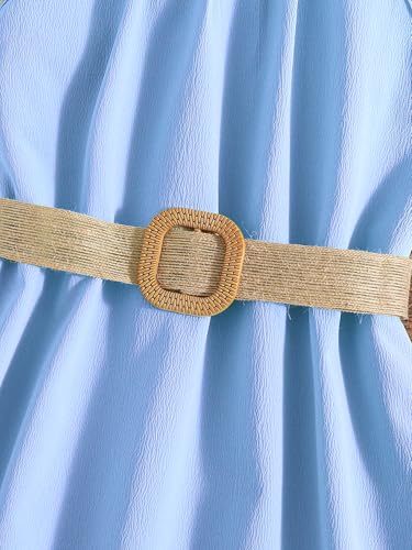 Girl's Solid Sleeveless Halter Pleated High Waist Mini Dress with Belt4