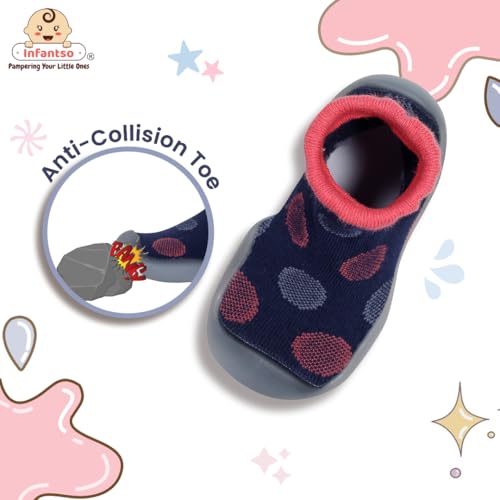 Image of Infantso Lightweight Anti-Skid Sock Shoes for Babies, Kids & Toddlers - Soft Sole Breathable Cotton Sneakers with Anti-Collision Toe, Perfect for Infants' First Walking Steps, Comfortable & Safe Fit