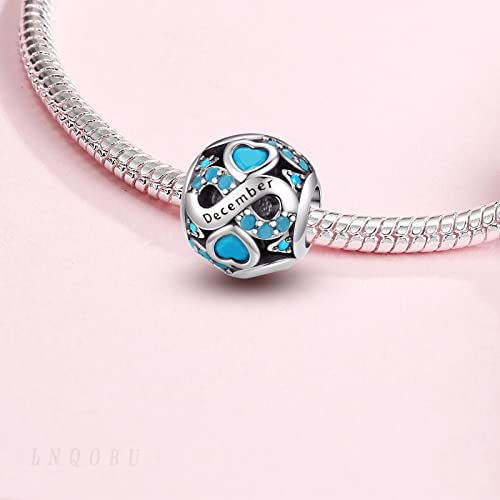 LNQOBU Birthstone Charm 925 Sterling Silver for Bracelets or Necklace With 5A Cubic Zirconia Birthday Charm Mother's Day Gifts (With One Spacer Beads)2