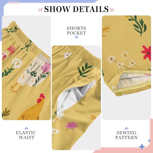 Chicken Daisy Flowers Boys Long Pants Soft Trousers Elastic Waist Kids Lounge Bottoms with Pockets S-XL4