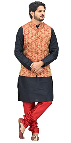 Image of Men's Silk Kurta Pyjama With Waistcoat