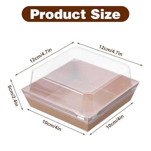 Xaajooio 150 Pack 4 Inch Small Charcuterie Boxes with Clear Lids Disposable Paper Dessert Food Boxes Containers for Cake, Cookies, Strawberries, Bakery, Party