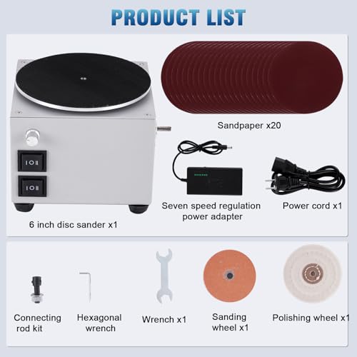 6 Inch Benchtop Disc Sander and 3 Inch Bench Grinder Machine for Wood, Crafts, Scissors Sanding, 6-inch Disc, 3-inch Sanding Wheel, Stepless Speed Control, Dual Motor Control - Image 6