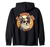 chihuahua merle adulte Ay Chihuahua - mignon chiot chihuahua à poil long merle bleu portant des lunettes de soleil rétro.