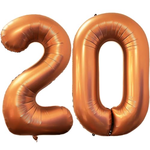 Orange 20 Number Balloons, 40 Inch Giant Number Balloons Foil Mylar Helium Orange Number 20 Balloons for 20th Birthday Party Supplies Anniversary Event Celebration Decorations