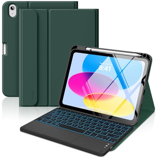 Funda con teclado iPad 10.ª Gen 10.9 MoKo con panel tactil retroiluminado y soporte para lapiz