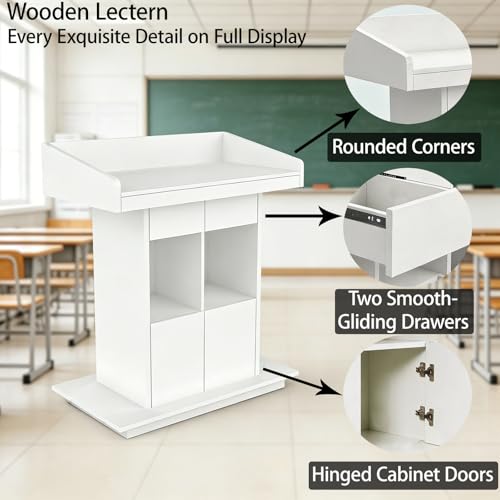 Atril móvil de madera con ruedas y base pesada para conferencias 4