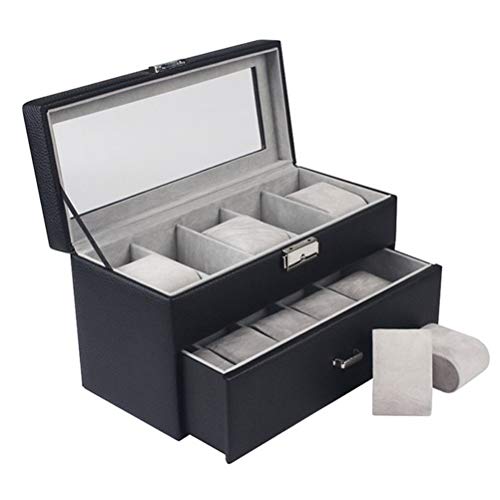 Support de rangement montre et vitrine de bijoux en cuir PU 2 niveaux