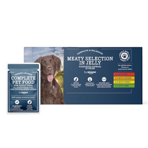 by Amazon Alleinfuttermittel für ausgewachsene Hunde, Fleischauswahl in Gelee, 4.8kg (48 Packungen mit 100g)