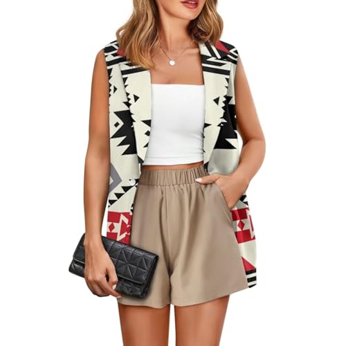 Image of Women's Aztec Print Western Ethnic Dressy Casual Versatile Western Aztec Full Lined Vest Tuxedo Suit Waistcoat