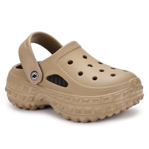 Greentech Casual Groovz Clogs for Women I Cushioned Footbed I Extra Soft Padded Foam I Slip on Sandals I Perfect for Rainy Season I Fashion I Waterproof I Comfortable Dark Beige Deal