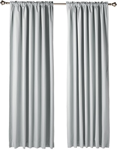 Amazon Basics Room Darkening Blackout Window Curtain with Rod Pocket and Tie Back, 52 x 84 Inches, Light Gray - Set of 2