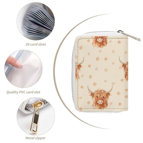 Scottish Highland Cow And Dot Small Business Credit Card Holder Wallet with 20 Card Slots Case Coin Purse Pouch4
