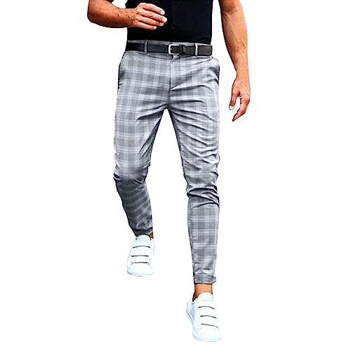 Baggy Pants for Men Plaid Fashion Dress Pants Comfortsof Straight Leg Trousers Zipper Casual Trousers with Pockets