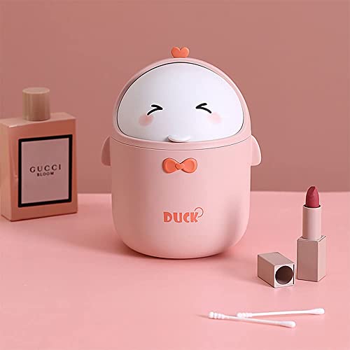 TOGHPUW TischmüLleimer Mit Deckel, MüLleimer BüRo Cute, Cartoon Table Trash Bin, Kleine Aufbewahrungsbox FüR Arbeitstische, BüRos, Kinderzimmer, Badezimmer (pink)