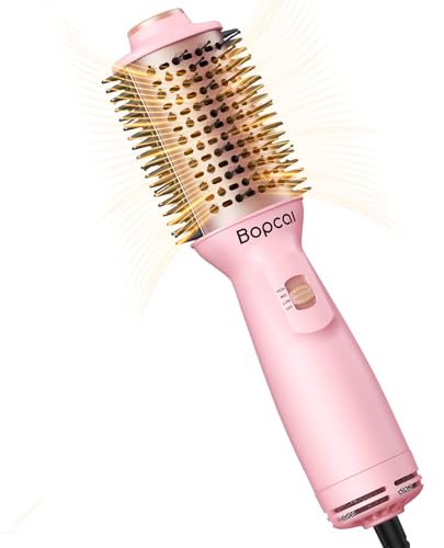 Dual Voltage Travel Blow Dryer Brush, Mini Hair Dryer Brush with Auto 100–240V, EU/UK Plug Ready, 4-in-1 Compact Hot Air Brush Lightweight, Ionic for Smooth & Voluminous Hair Anywhere