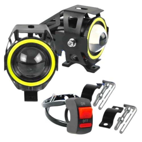 Par Farol de Milha Moto Angel Eyes U7 Led Auxiliar Branco Neblina Farolete 3 funções