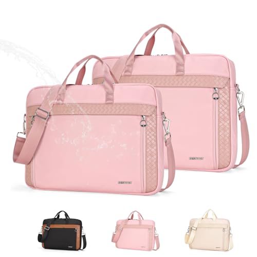 BESMART Slim Laptop Bag 15.6/17.3 Inch Laptop Briefcase for Women, Elegant Waterproof Shoulder Bags, Computer Messenger Bag for Office Travel Business Work College (Pink, 15.6)