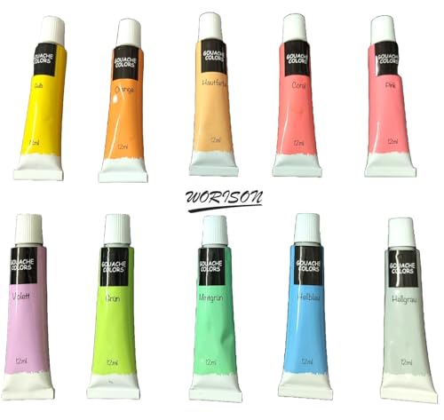Image of worison Pastel Gouache Colour Set of 10 Colours X 12ML Tubes Multicolor