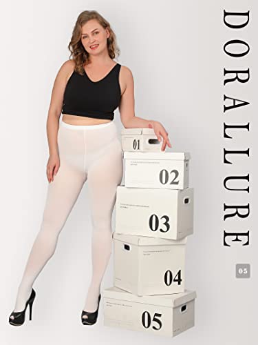 Dorallure Oversize Plus Size Tights For Women Solid Color Soft Footed White High Waist Pantyhose For Women #TOP6